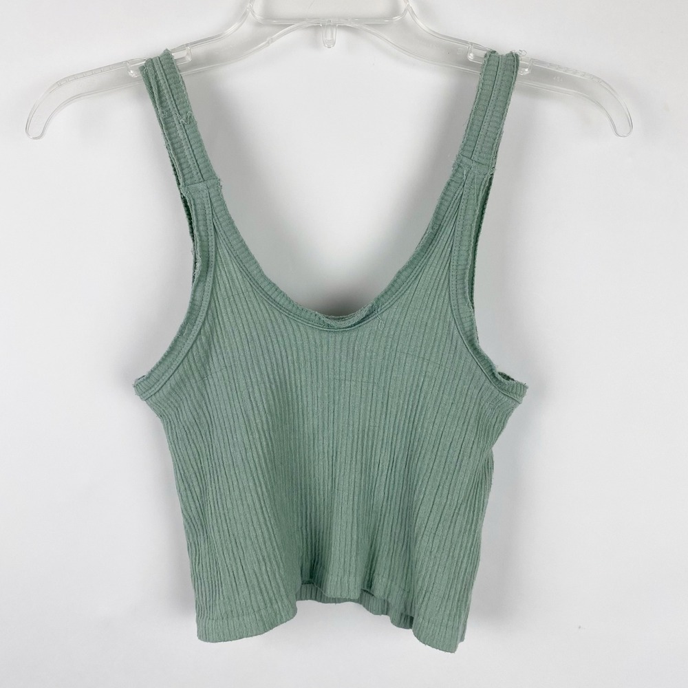 Urban Outfitters Out From Under Ribbed Raw Edge Crop Tank Top Women XS/S Green - Picture 2 of 6
